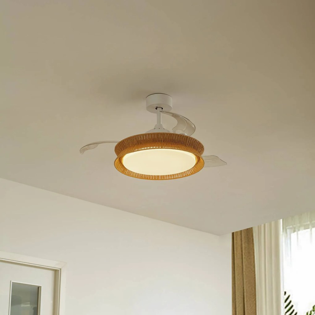 Lucande Ventilatore da soffitto LED Lineta, bianco, cavo, Ø103cm, CCT