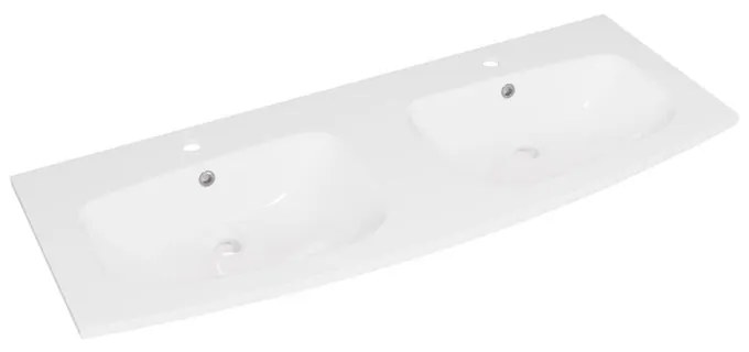 Lavabo integrale rettangolare doppia vasca Perla L 122 x H 15.6 x P 50 cm in solid surface bianco lucido