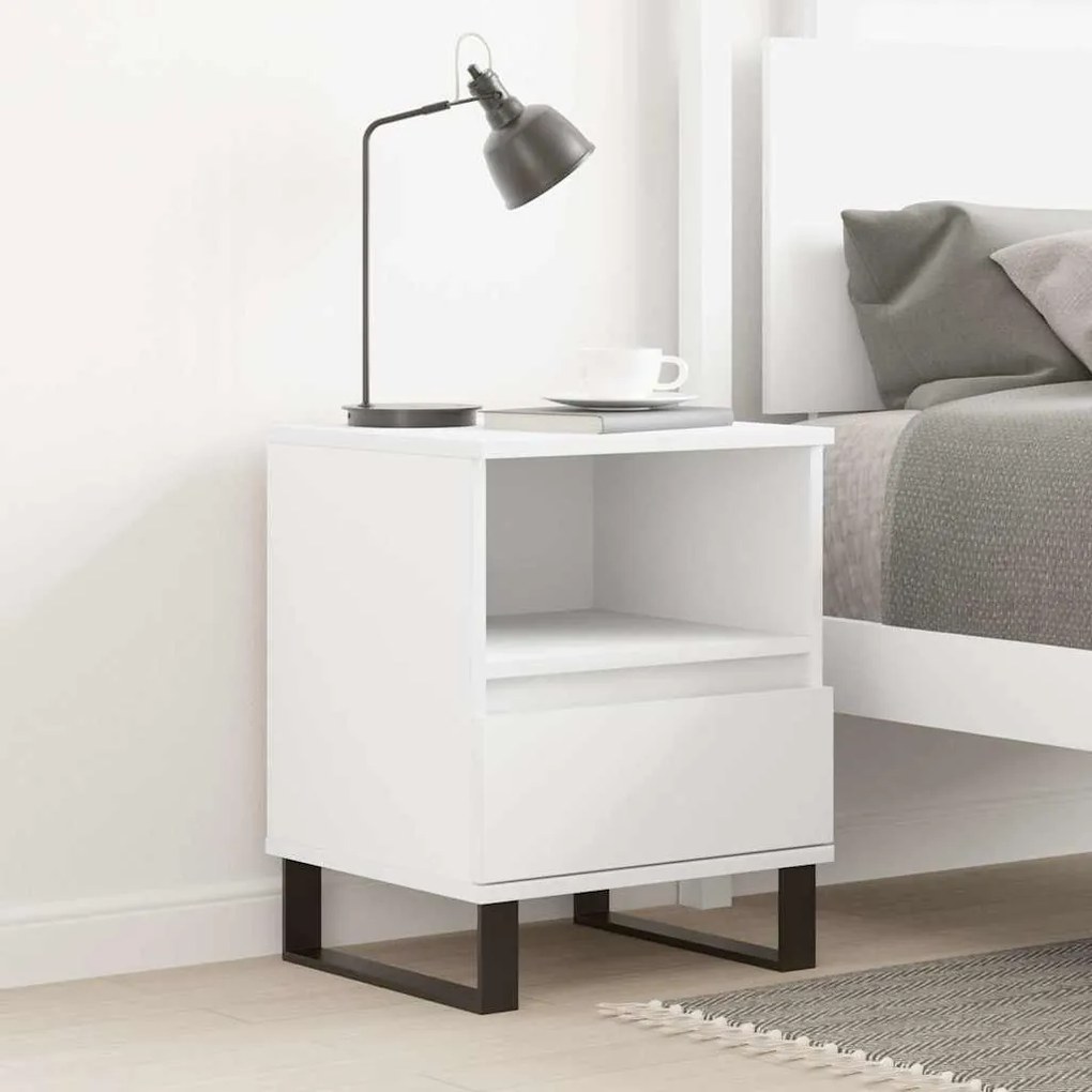Comodino Bianco 40x35x50 Cm İn Legno Multistrato /