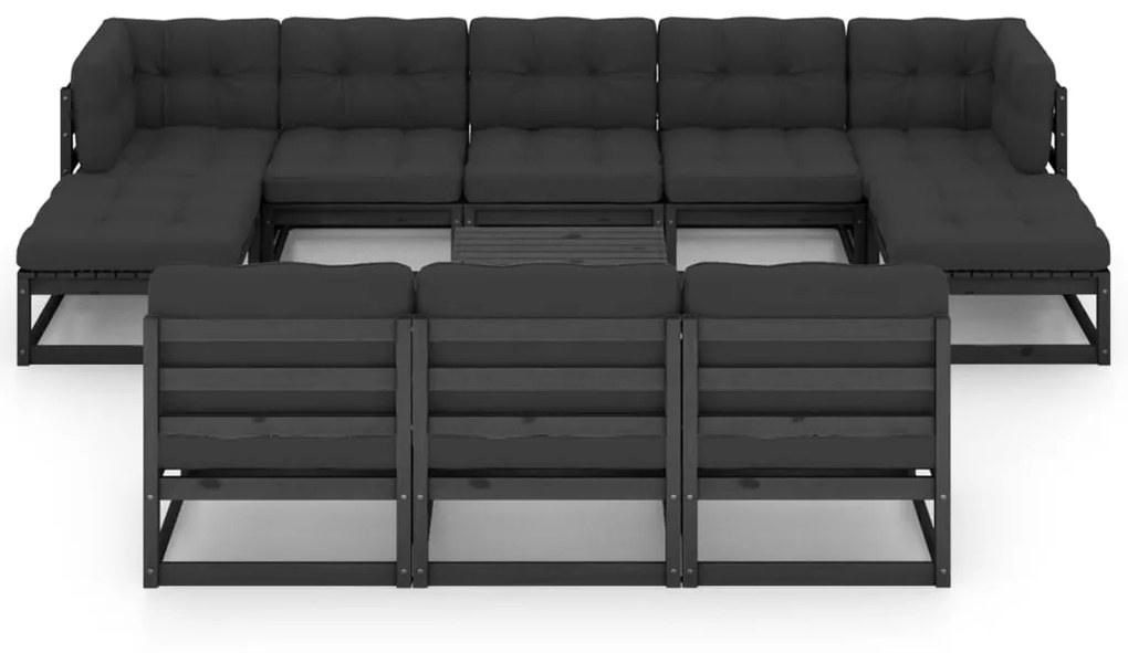 Set divani da giardino 11 pz con cuscini massello di pino nero