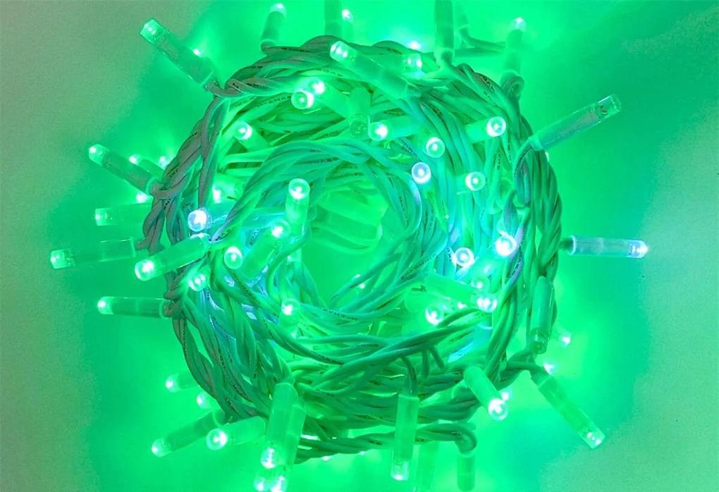 Catena Luminosa di Luci Led IP65 10 Metri Con 100 Led Filo Bianco Luce Verde Con Connettore Allungabile