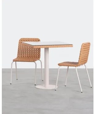 Set di un Tavolo Quadrato e 2 Sedie in Alluminio e Rattan Sintetico - The Masie