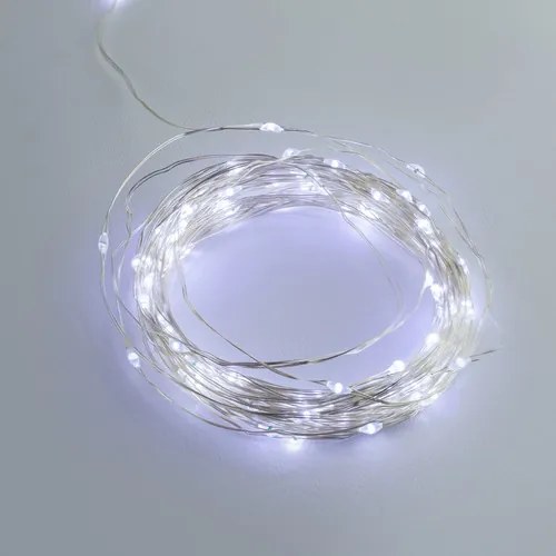 Mini LED 8 GIOCHI DI LUCE 15m Cavo ARGENTO IP44 Colore Bianco Freddo 7500 - 8500 °K