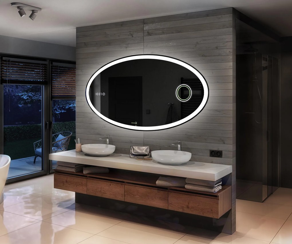 Specchio per bagno ovale orizzontale L74 con illuminazione moderno Artforma