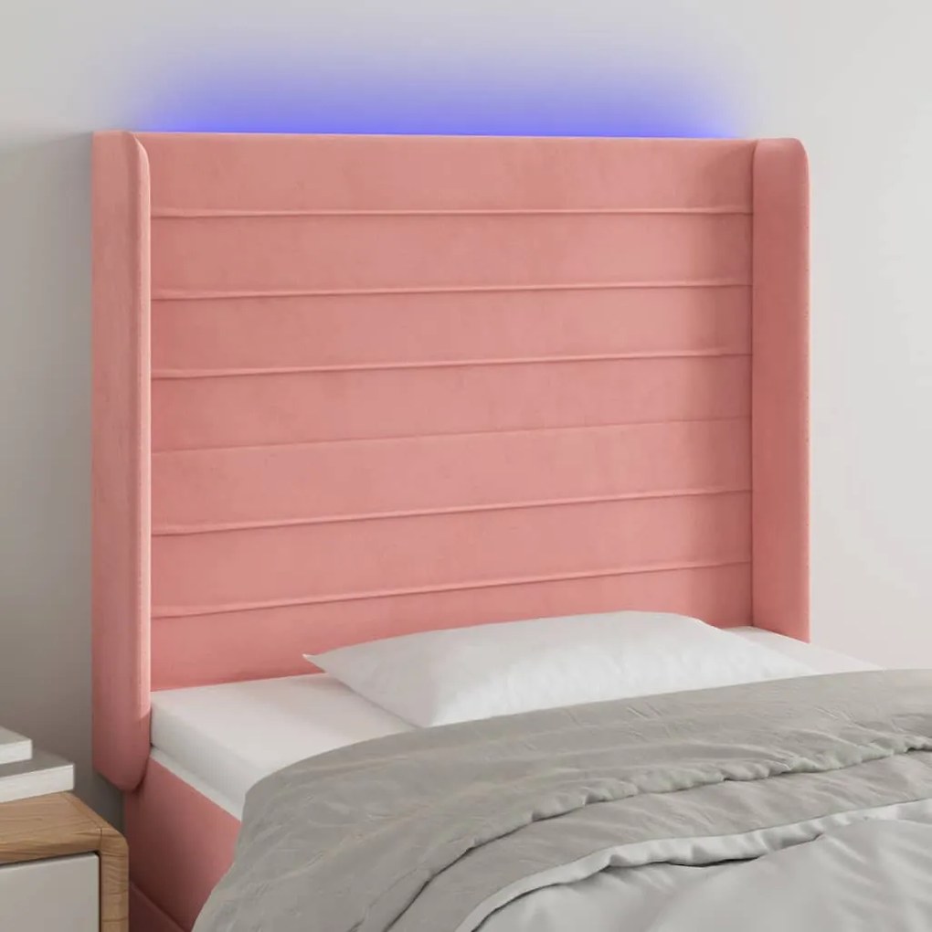 Testiera A Led Rosa 83x16x118/128 Cm İn Velluto /