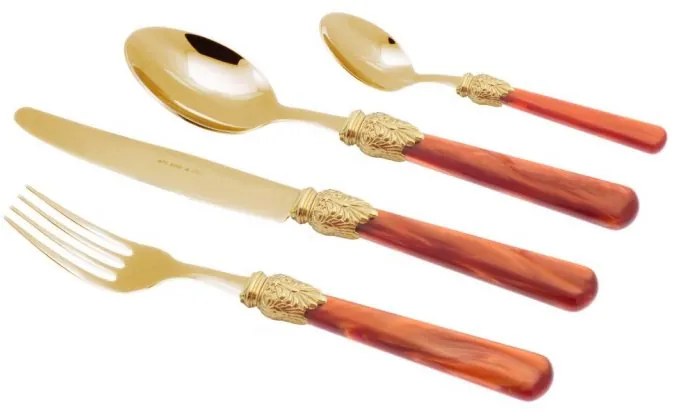 Posate Oro Pvd - Elena - Set 24 Pz Manico Perlato Arancio