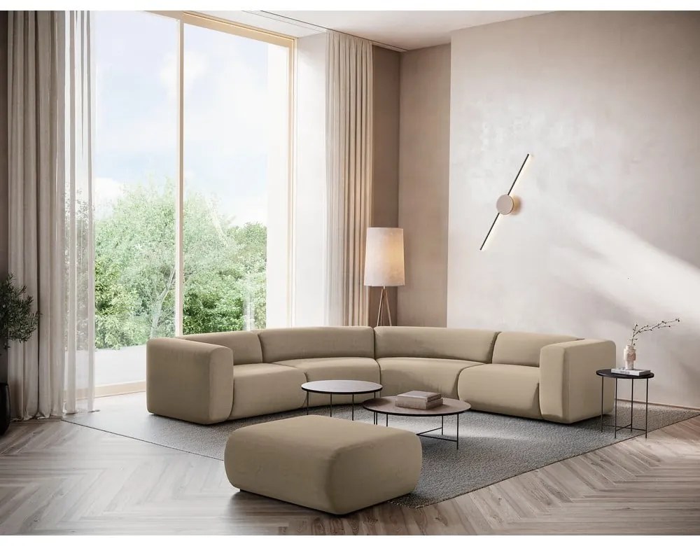 Poggiapiedi beige con rivestimento in velluto Ekahi – Makamii