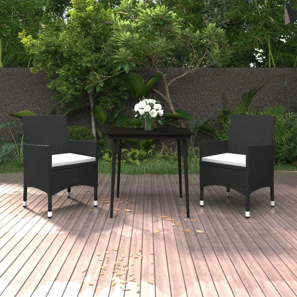 Set da pranzo da giardino 3 pz con cuscini polyrattan e vetro