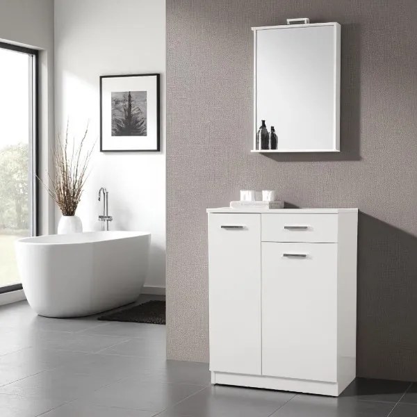 Mobile multiuso 60x34 con 2 ante e cassetto CLASSIC Bianco Lucido