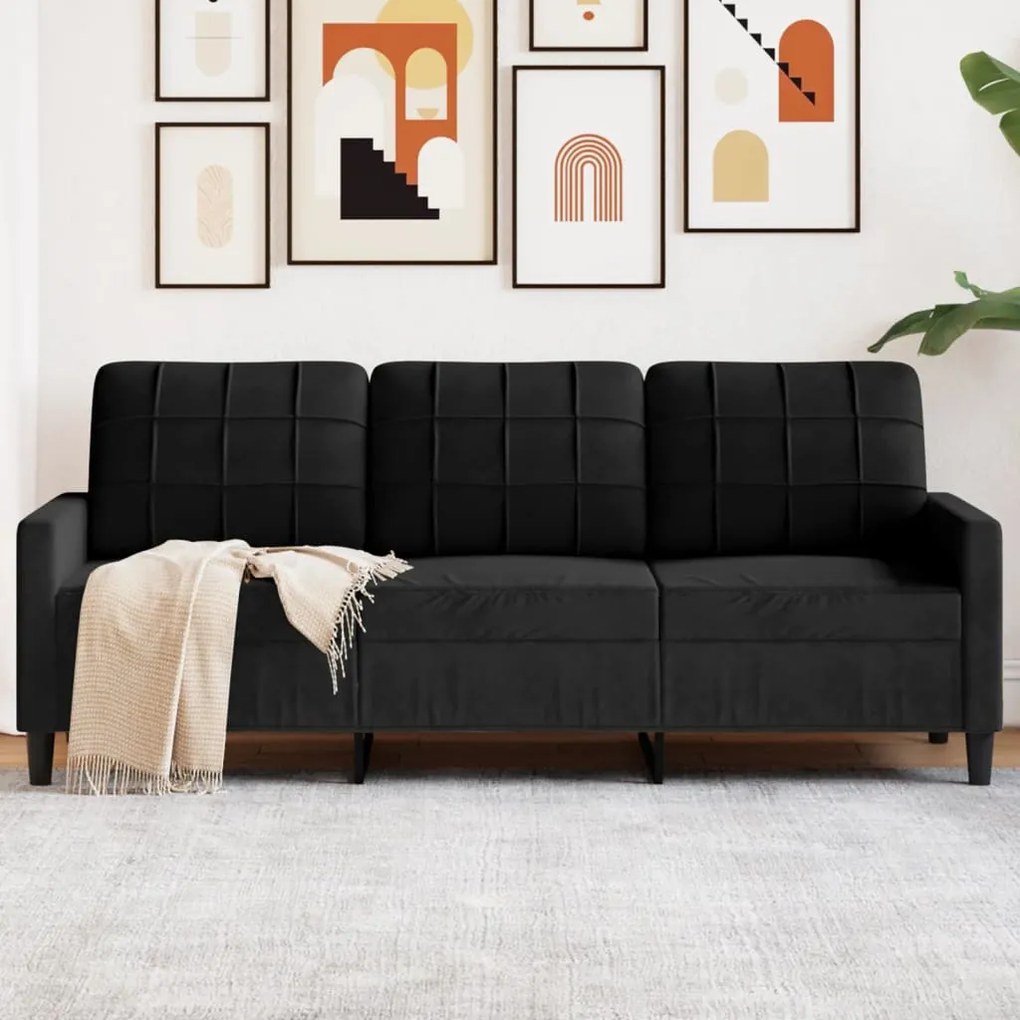 Divano A 3 Posti Nero 180 Cm İn Velluto /
