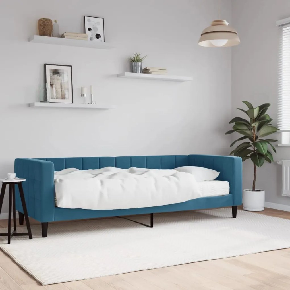 Divano Letto Con Materasso Blu 80x200 Cm İn Velluto /