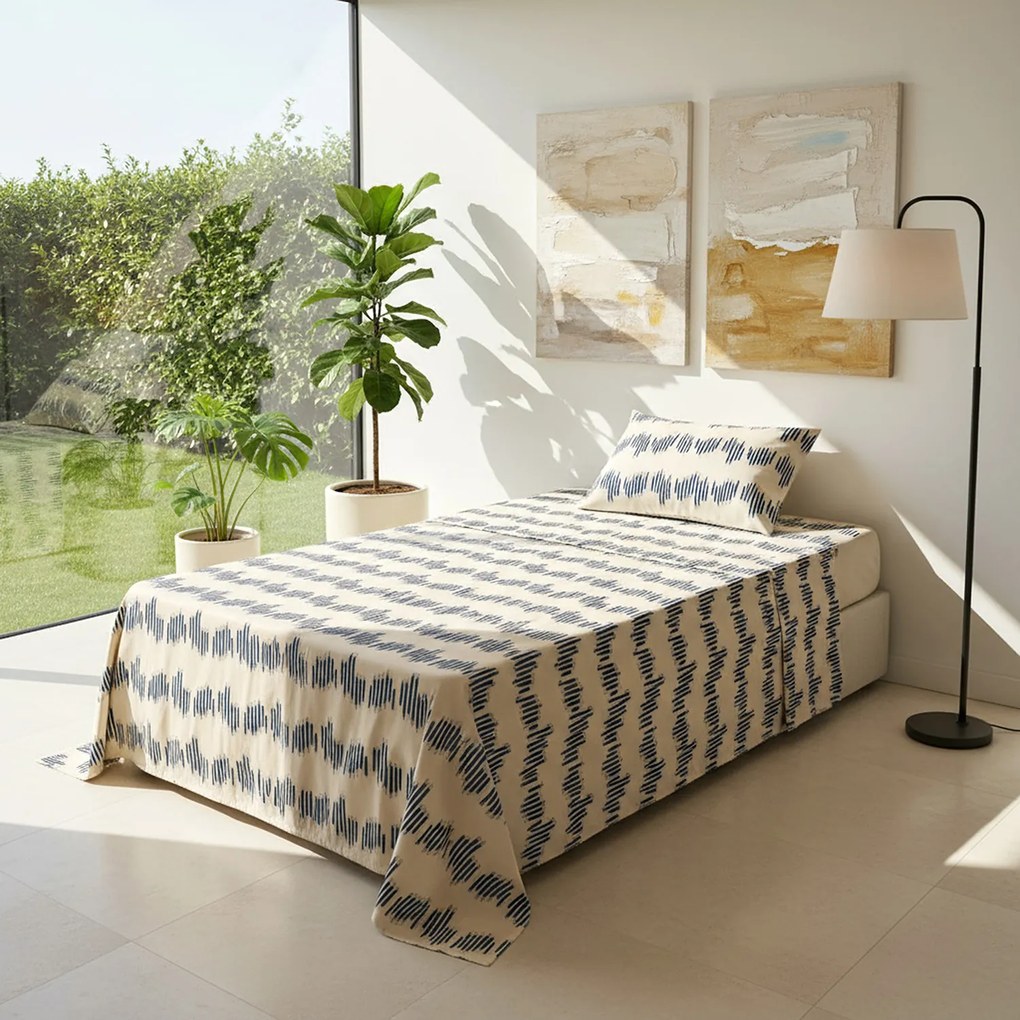 Completo letto 1 piazza e mezza geometrie blu cotone