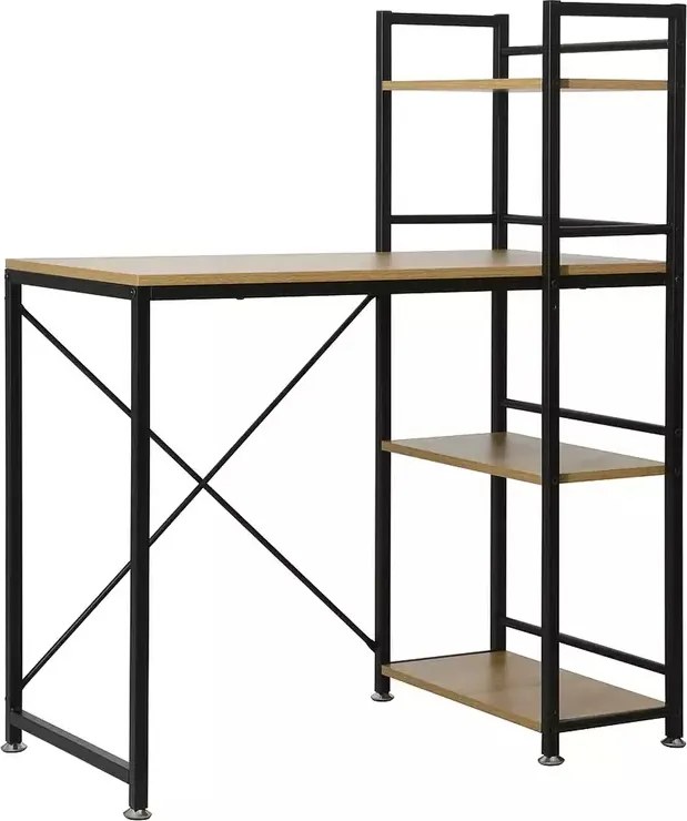 Scrivania B-036 con struttura in metallo nero e piano in rovere – con estensione regolabile fino a 113 cm