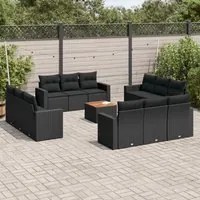 Set Divani da Giardino 13pz con Cuscini Nero in Polyrattan 3224053