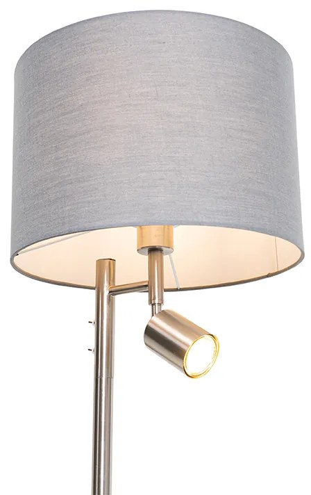 Lampada da terra in acciaio con paralume grigio e luce da lettura - Jelena