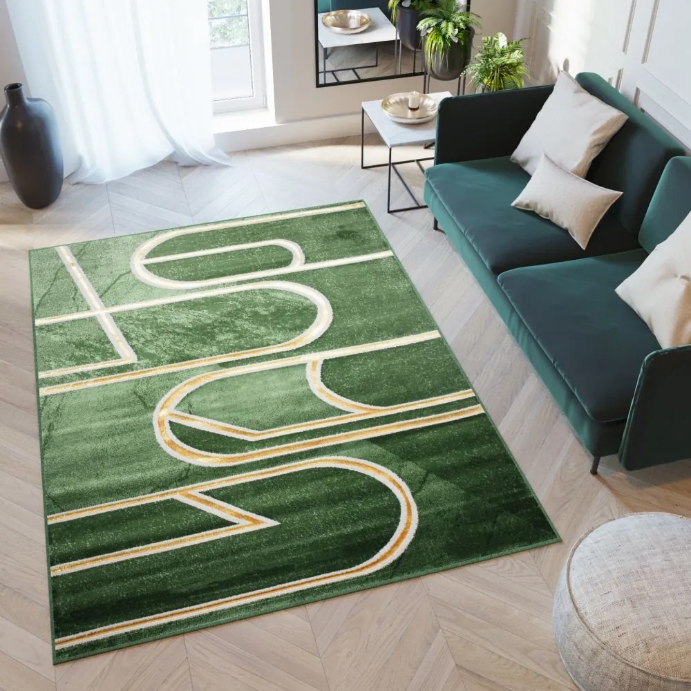 Tappeto moderno originale verde con motivi dorati  Larghezza: 140 cm | Lunghezza: 200 cm