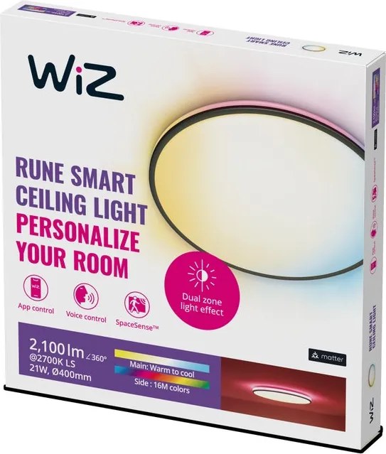 Pannello LED smart Rune WiZ Ceiling  nero Ø 40 cmrgbw ad intensità regolabile 2100 LUMEN, WIZ