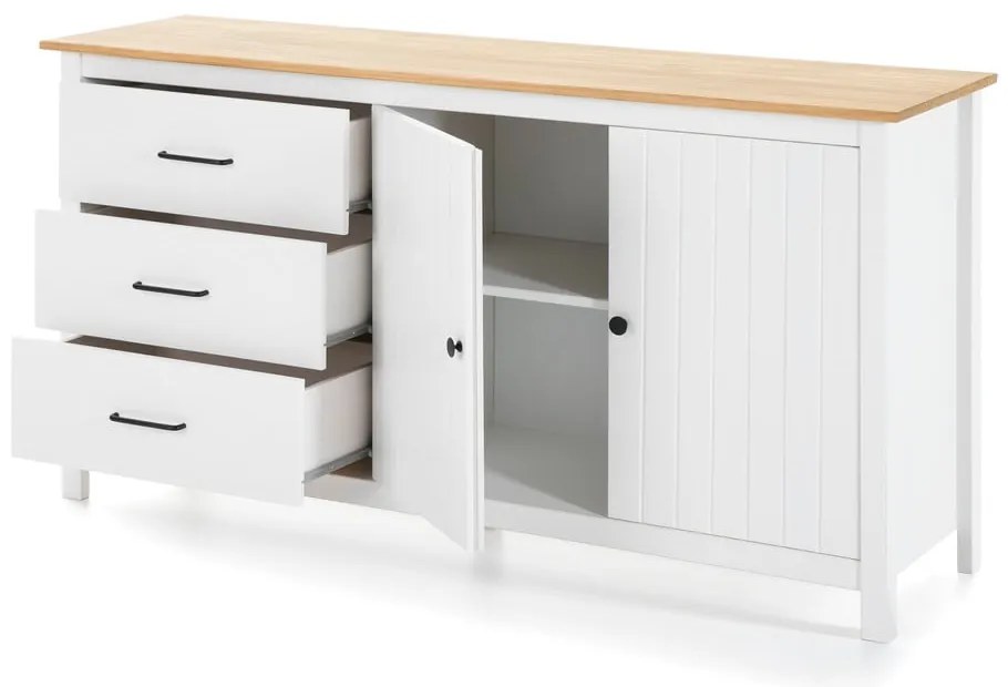 Cassettiera bassa bianca in legno di pino 150x80 cm Miranda - Marckeric