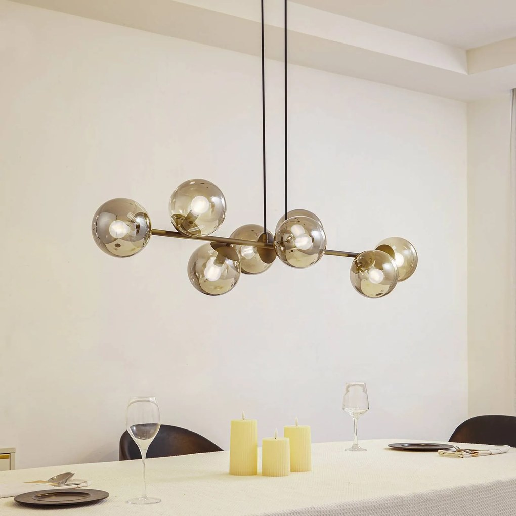 Lampada a sospensione in vetro Isamer Lindby, dimmerabile, Nero, Soggiorno / Sala da pranzo, Metallo, Moderno, Lampada a sospensione