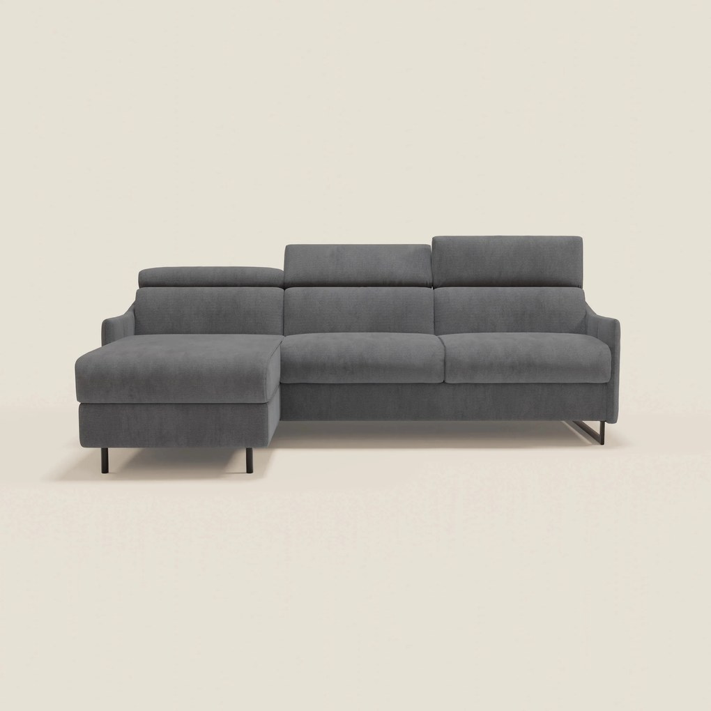 Loto Divano Letto Angolare con Penisola contenitore, Poggiatesta, Materasso Alto H18 in morbido tessuto impermeabile T14