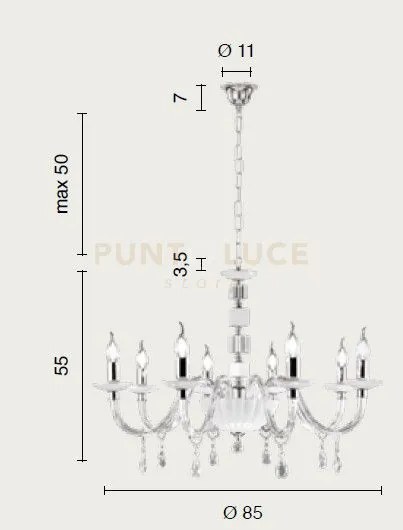 Lampadario livia 8 luci fume'- trasparente e cromo attacco e14 d.85cm