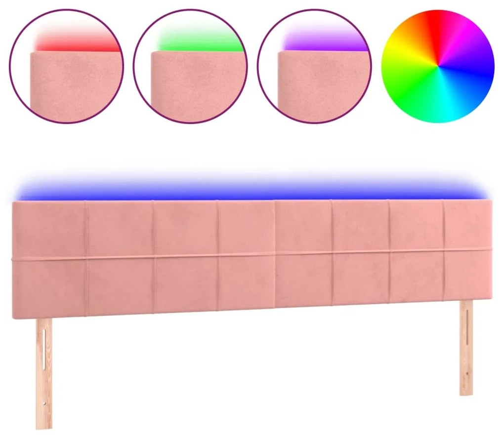 Testiera a led rosa 160x5x78/88 cm in velluto