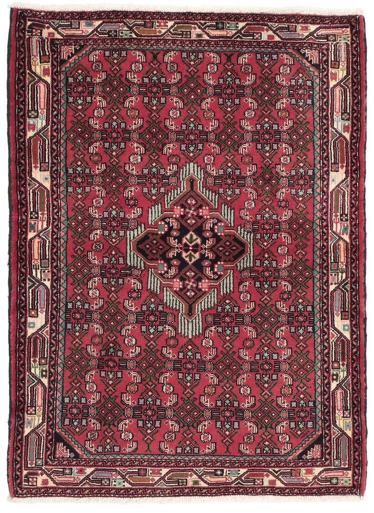 Hamedan Tappeto 150x110 Rosso (Iran) Annodato A Mano