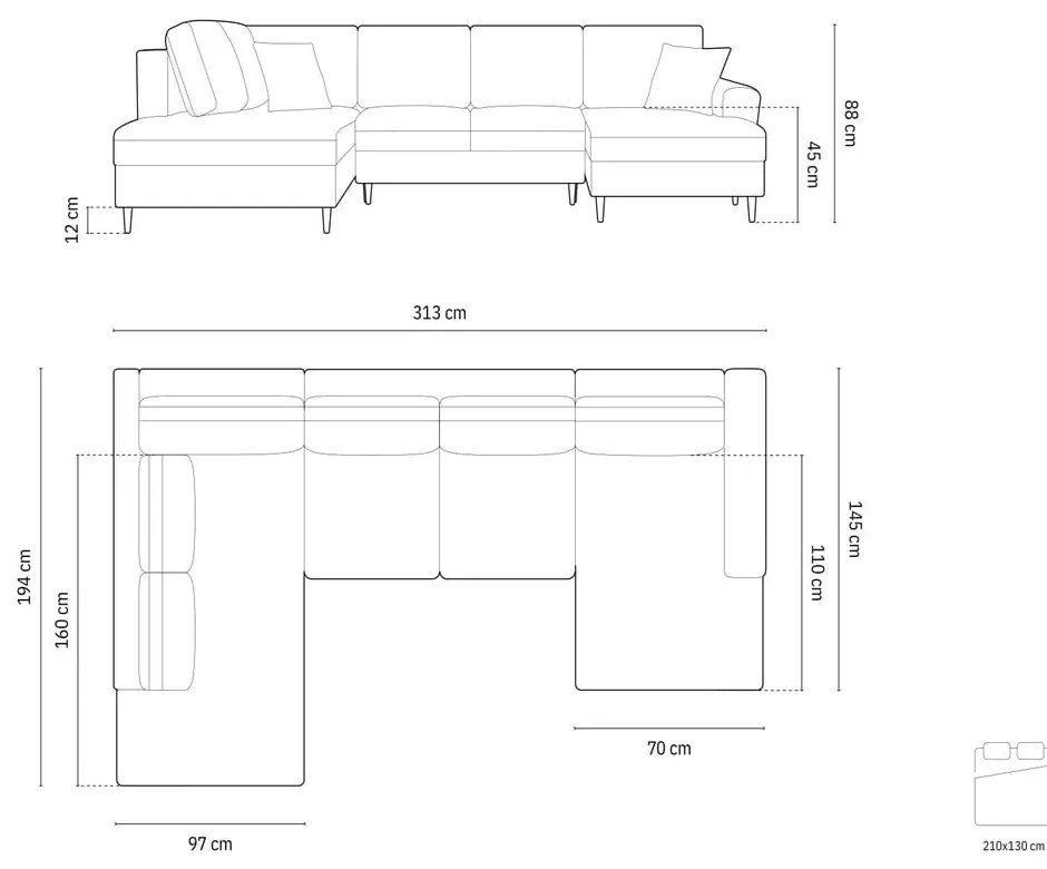 Divano angolare blu allungabile e con contenitore (con penisola a sinistra/a U) con rivestimento in velluto Kyoto – Cosmopolitan Design