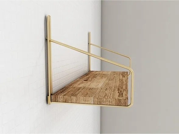 Mensola Industrial In Legno E Metallo 45x16x16 Rovere E Oro Karma