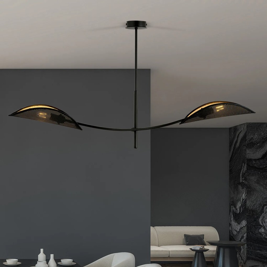 Sospensione Nordica 2 Luci Ares In Acciaio Nero Oro Bracci Regolabili