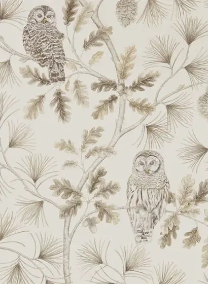Eulen Tapete Owlswick von Sanderson - Linen