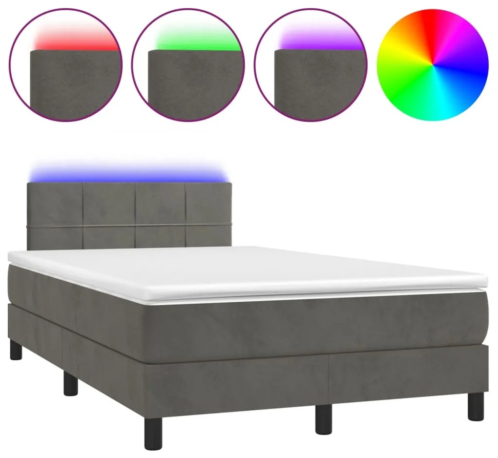 Letto a molle con materasso e led grigio scuro 120x200 cm