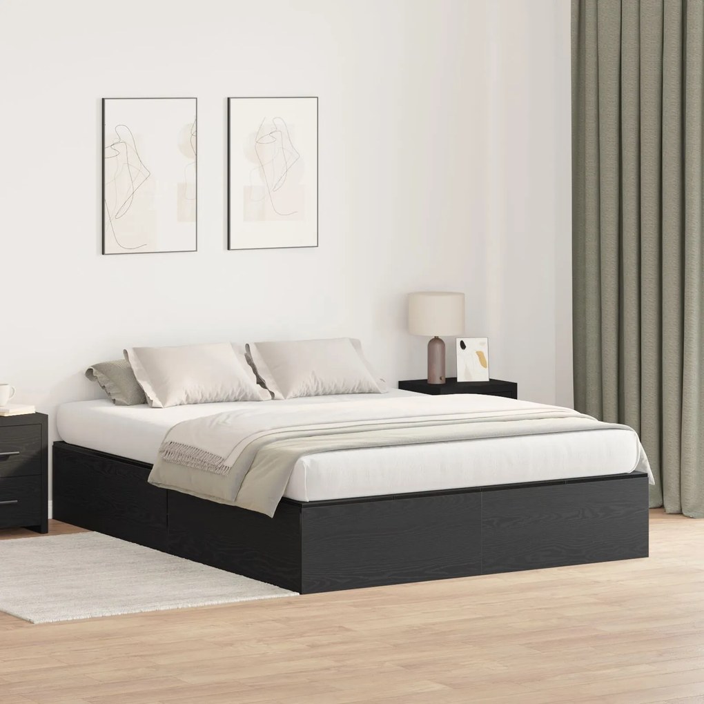 Struttura letto con contenitore in rovere nero 140x200 cm