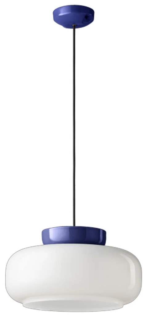 Sospensione Vintage Decò Maracana Vetro-Ceramica Bianco-Blu Robot 1 Luce E27