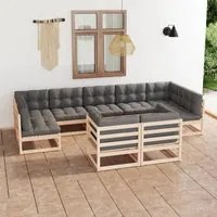 Set Divani da Giardino 9 pz con Cuscini Legno Massello di Pino 3077254