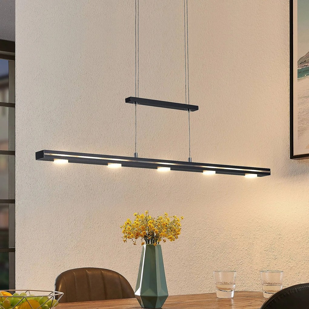 Lindby Naiara lampada LED a sospensione, nero Lindby, dimmerabile, Nero, Soggiorno / Sala da pranzo, Metallo, Moderno