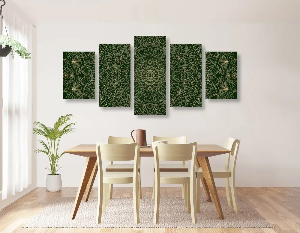 Quadri 5 pezzi – Mandala decorativa dettagliata in verde