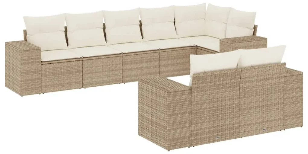 Set divano da giardino 8 pz con cuscini beige in polyrattan
