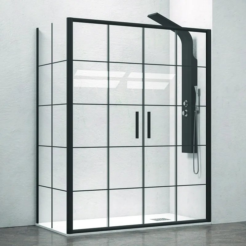 Box doccia angolare 180x90 doppio scorrevole telaio nero NICO-D6000S - KAMALU