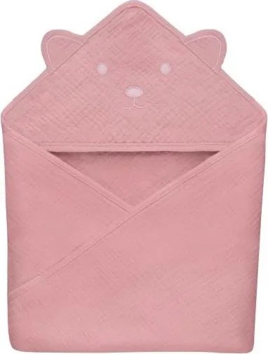 Lionelo - Accappatoio per bambini con cappuccio in mussola MUSLIN HOODED TOWEL Pink Baby