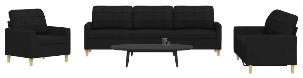 Set D Divani 3 Pz Nero İn Tessuto /