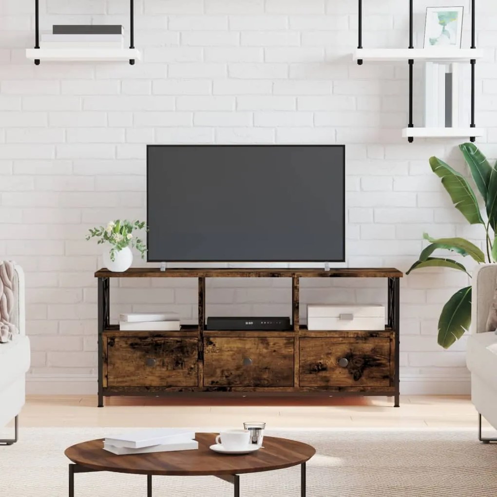 Mobile Tv Rovere Fumo 102x33x45 Cm İn Legno Multistrato E Ferro /