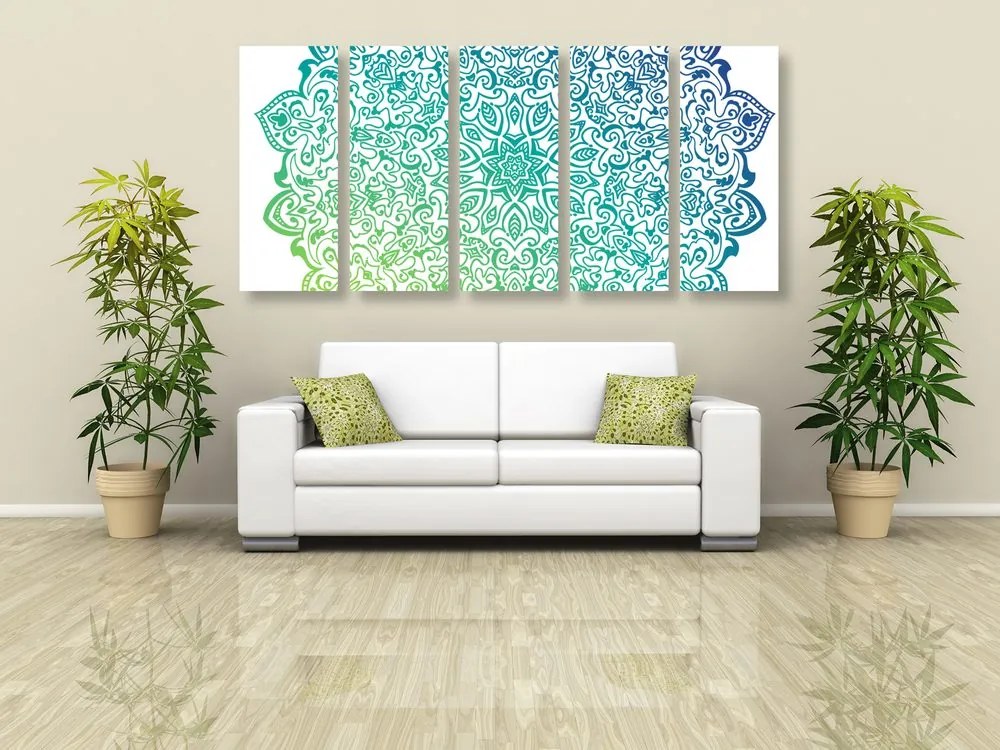 Quadri 5 pezzi – Mandala verde blu