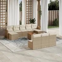 Set Divani da Giardino 11 pz con Cuscini Beige in Polyrattan 3258796