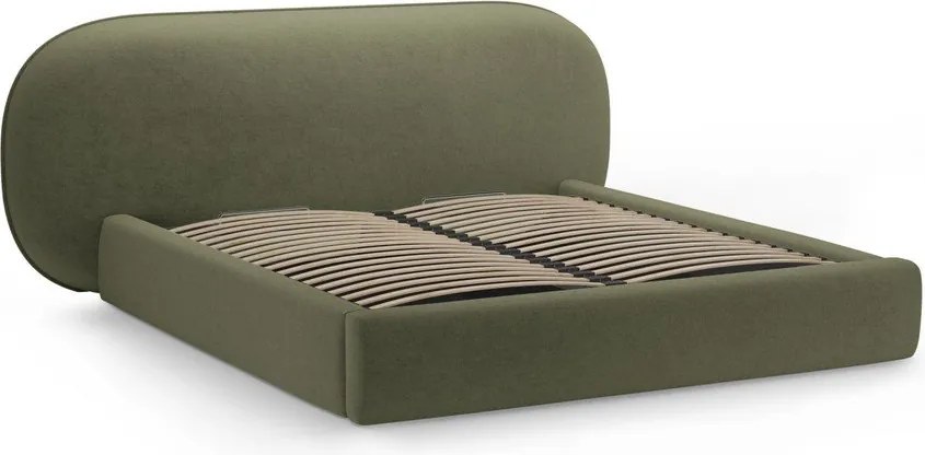 Letto matrimoniale imbottito verde con contenitore con rete inclusa 180x200 cm Ovalo – Micadoni