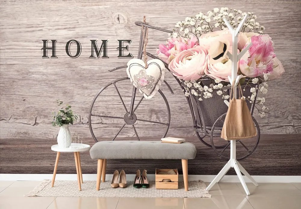 Carta da parati – Fiori in vaso vintage con scritta