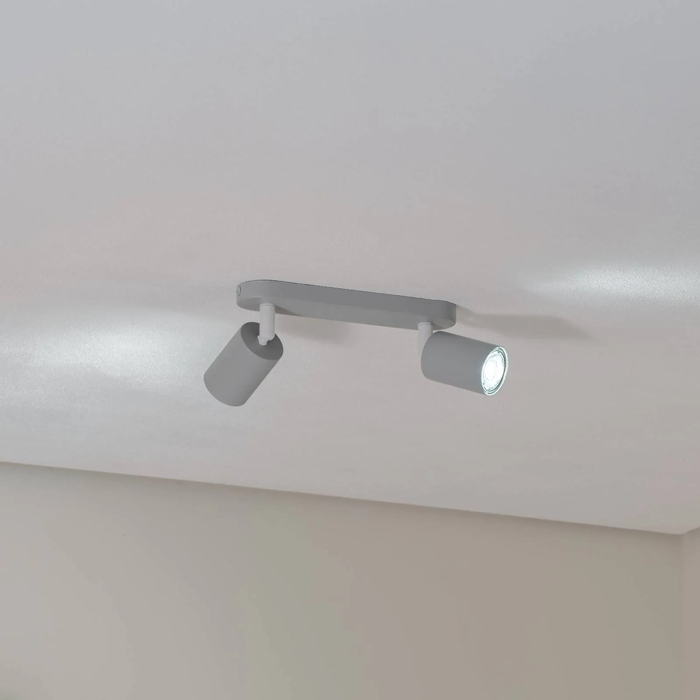 TK Lighting Faretto da soffitto Livia, grigio, 35 cm, a 2 luci, metallo, GU10
