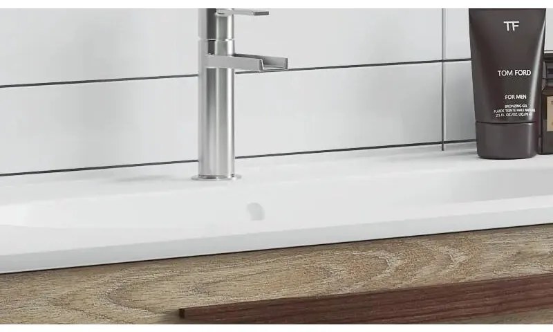 Lavabo integrale a incasso bacino al centro rettangolare Ada L 101 x H 18 x P 46 cm in ceramica bianco