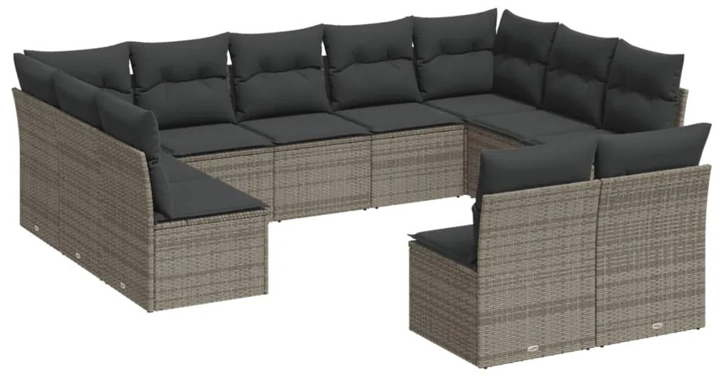 Set divani da giardino 11 pz con cuscini in polyrattan grigio