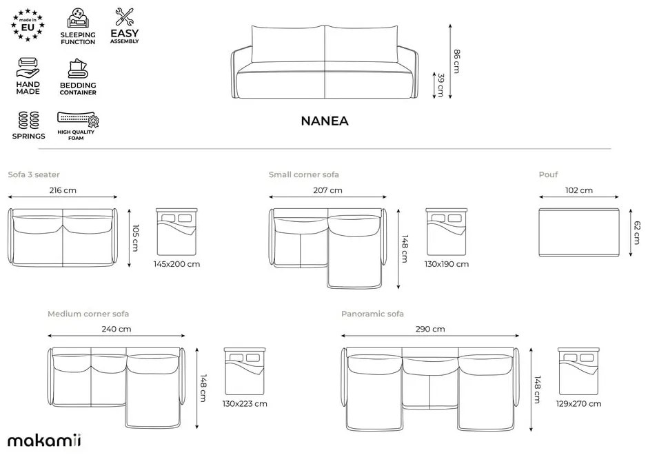 Divano angolare color crema allungabile/con contenitore (con penisola a destra) Nanea – Makamii